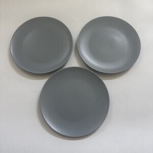 IKEA 12011 Matte Blue Gray Stoneware SET of 3 Salad Side Plates 7 3/4” HTF